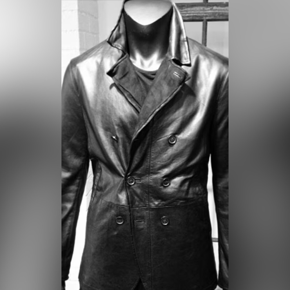 John Varvatos black leather double breasted jacket with suede lapels NWT